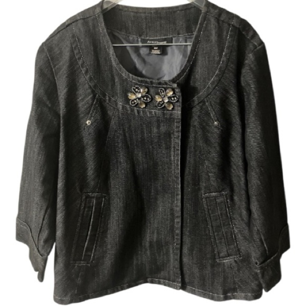 Ashley Stewart Double Breasted Jean Jacket, Denim, Sz 16W, NWOT, Embellished​